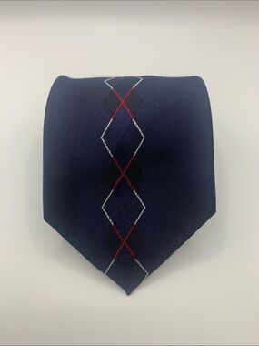 Paul Fredrick Navy Argyle Tie with Red & White Accents